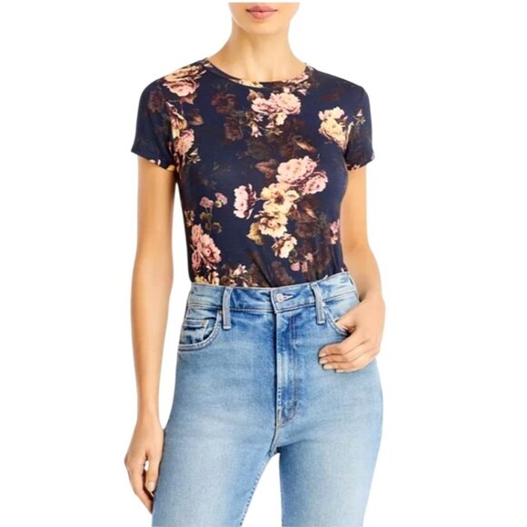 L'Agence Tee Women Small Midnight Rose Floral Ressi Short Sleeve Crewneck Top - Picture 1 of 10